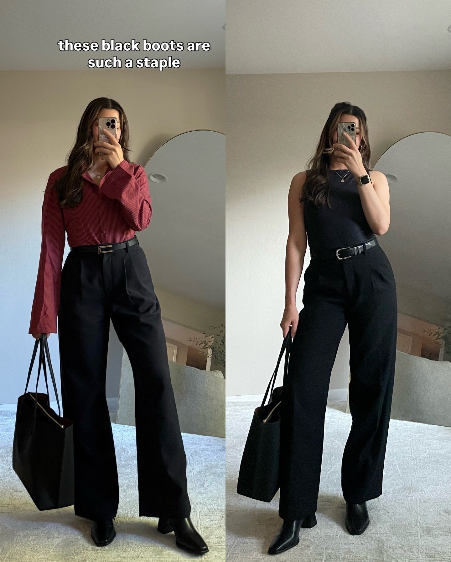 Office outfit - business casual / professional 

Outfit on left: 
• trousers - abercrombie size 27 curve love 
• top - princess Polly shoe 6, runs small 
• shoes - linked exact and similar 
• tote - quince  
• belt - Amazon 

Outfit on right: 
• top - old Abercrombie, linked similar 
• trousers - aritzia, size 6 regular
• Belt - target  
• Trousers - size 6 regular, regular fabric 

#workwear #officewear #teacheroutfits #sneakers #comfyofficeoutfits #officeoutfit 

#LTKSeasonal #LTKWorkwear