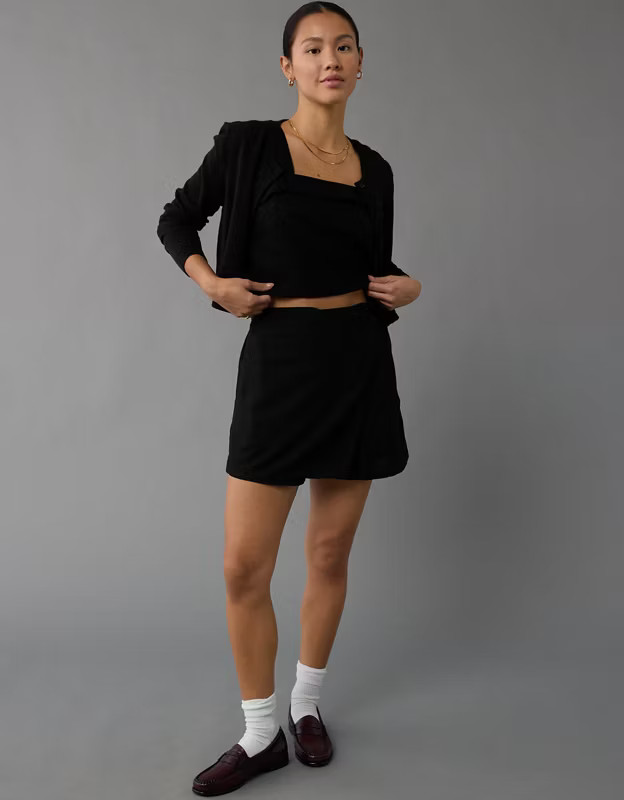 AE Linen-Blend Faux Wrap Skort | American Eagle Outfitters (US & CA)