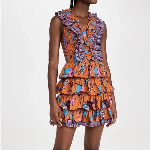 LOVE THE LABEL | REVOLVE Sage Orange Purple Ruffle Mini Dress Women’s Size M | Poshmark