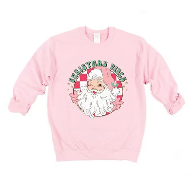 Simply Sage Market Women's Graphic Sweatshirt Christmas Vibes Santa - M - Light Pink | Target