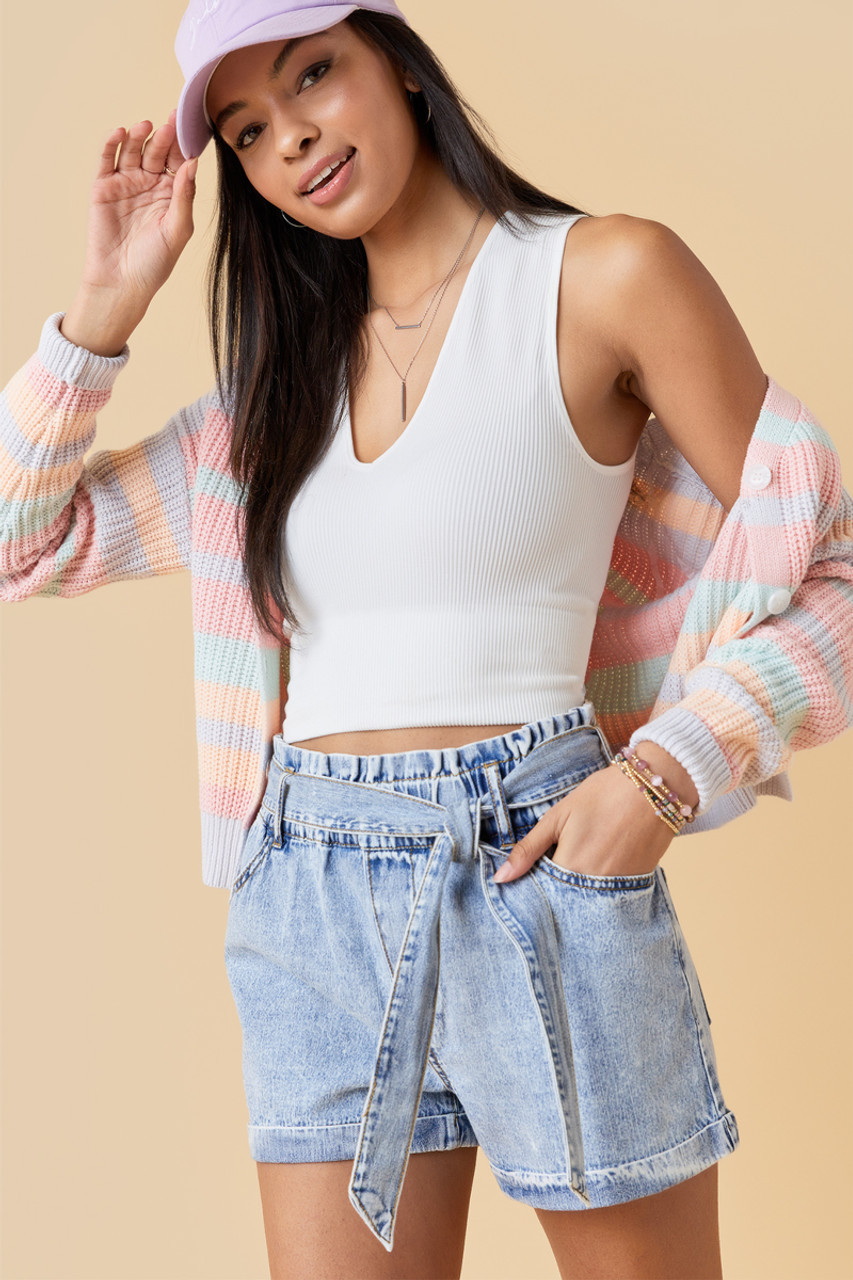 Harper Heritage Front Tie Acid Wash Shorts | Francesca's