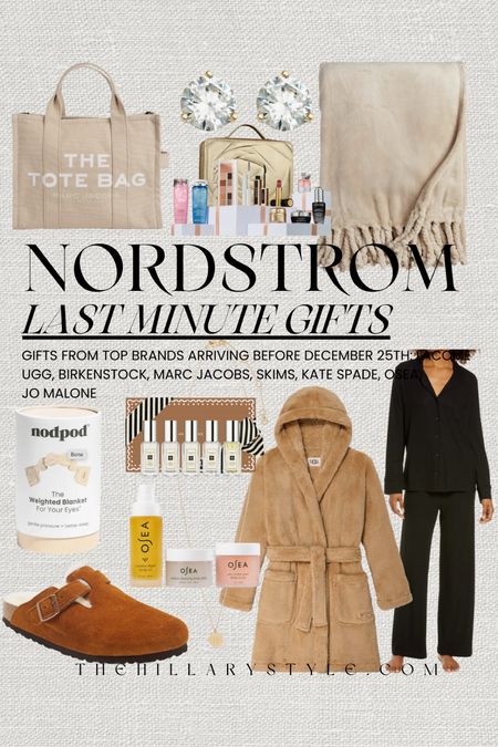 Nordstrom Last Minute Gifts: gifts from top brands shipping in time for Christmas . Pajamas, robes, blanket, slippers, handbag, tote bag, make-up set, weighted eye blanket, earrings, initial necklace, perfume sampler. Skims, UGG, Marc Jacob’s, Birkenstock, Jo Malone, Lacome, Jo Malone, Osea. Gift guides, gifts for her.

#LTKSeasonal #LTKHoliday #LTKGiftGuide