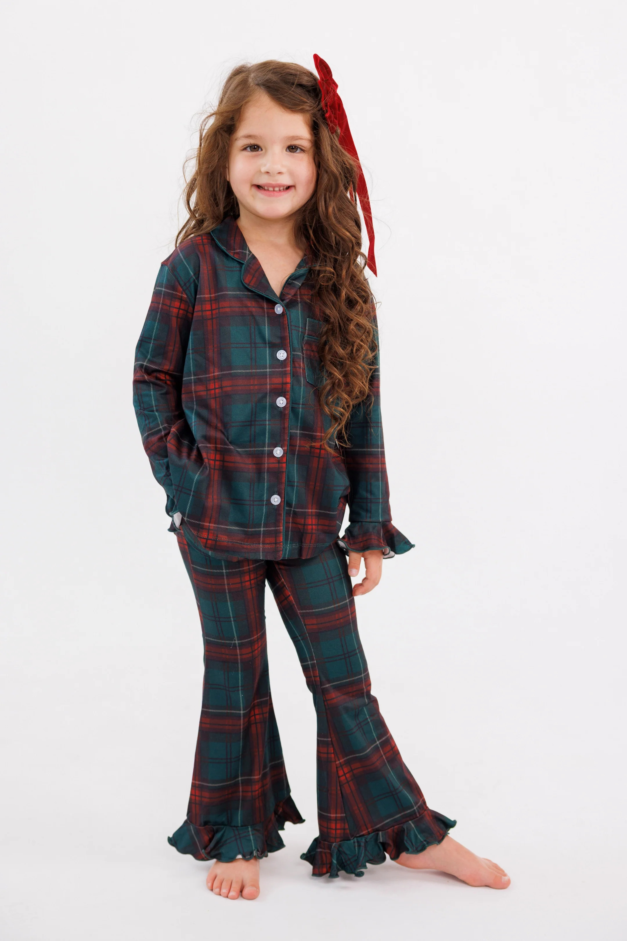 Holiday Heritage Plaid Girls' Long Sleeve Ruffle Flare Set | Christmas Family Matching Pajamas | ... | In My Jammers