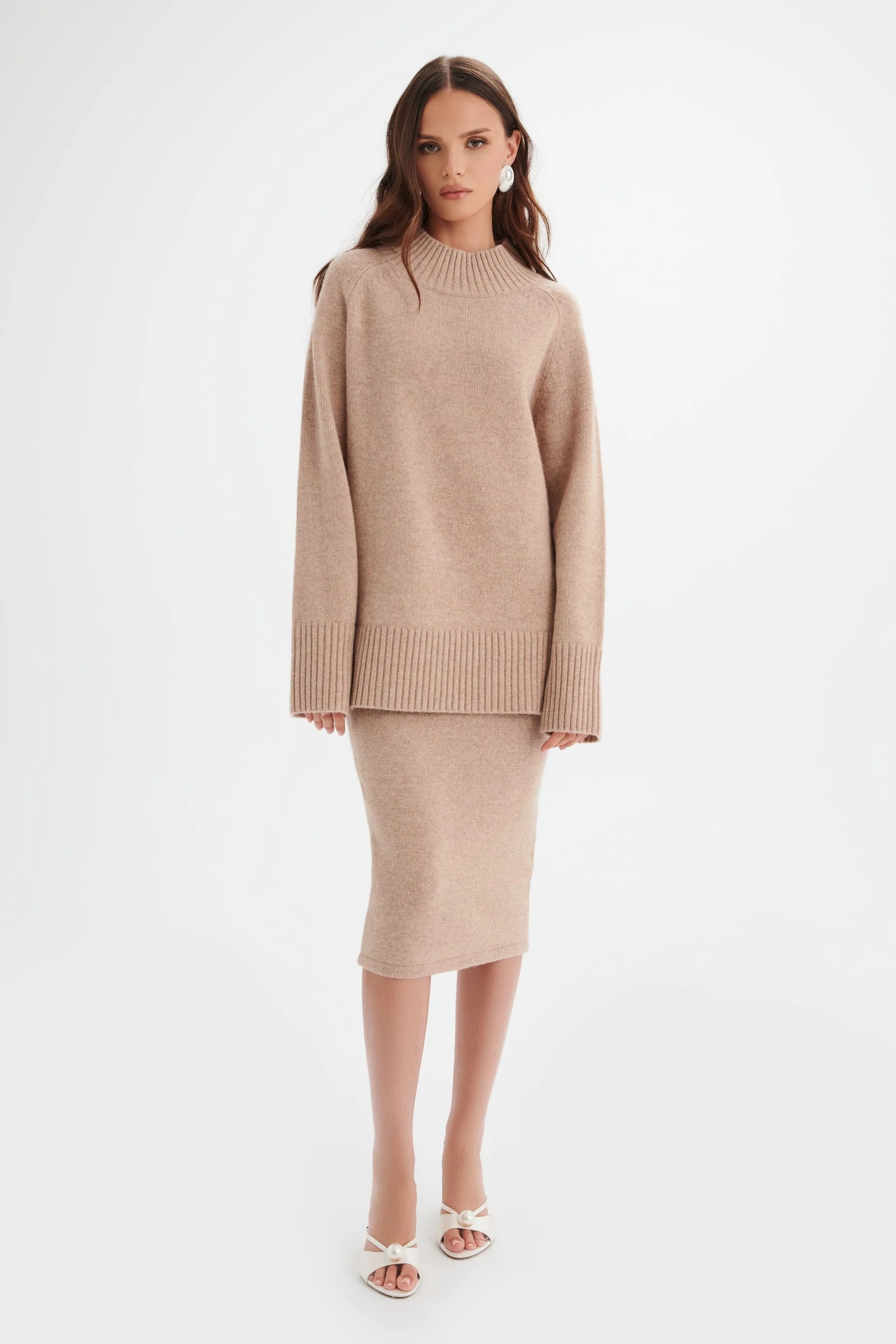 AMARI Knitted Cashmere Blend Jumper In Beige | Lavish Alice Retail Ltd