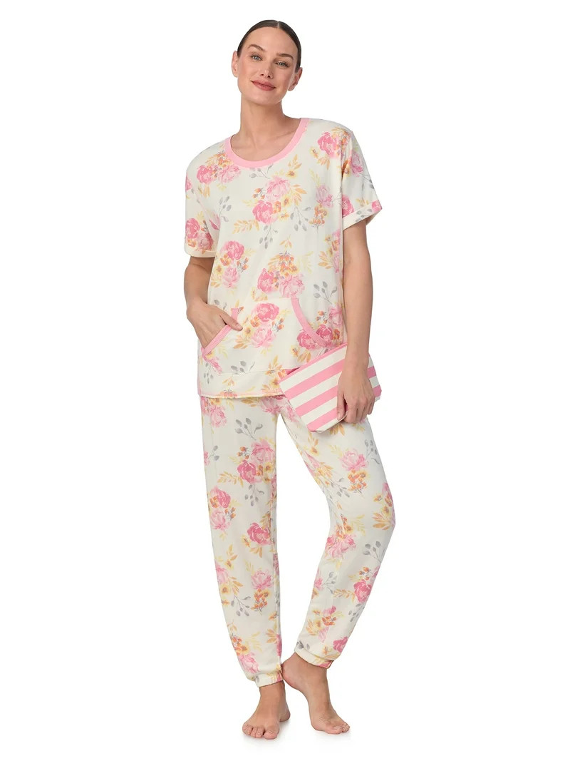 Secret Treasures Women's and Women's Plus Short Sleeve Top and Joggers with Makeup Bag, 3-Piece K... | Walmart (US)
