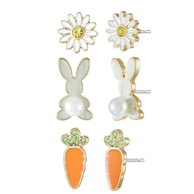 Way to Celebrate Easter Bunny and Carrot Earring Set, 3 Pairs | Walmart (US)