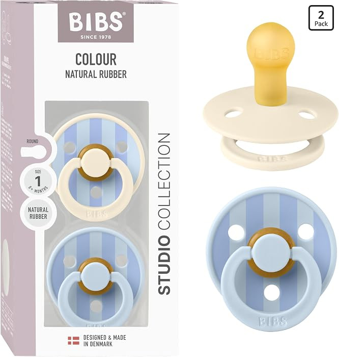 BIBS Colour Pacifier, 0-6 Months, 2-Pack, Round, Block Baby Blue Dusty Blue | Amazon (US)
