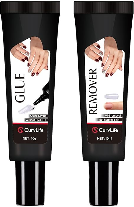 Curvlife Newly Upgraded Quick Drying 10g Semi Solid Nail Glue with 10ml Remover for Press On Nail... | Amazon (US)