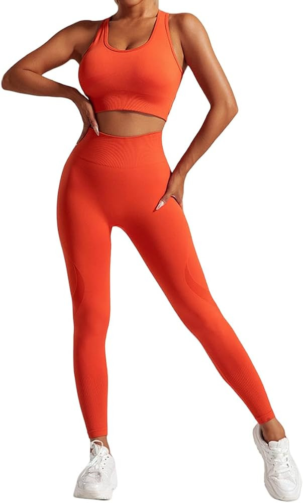 2 Piece Workout Sets for Women Sports Bras and High Waisted Leggings Yoga Outfits Set for Women | Amazon (US)