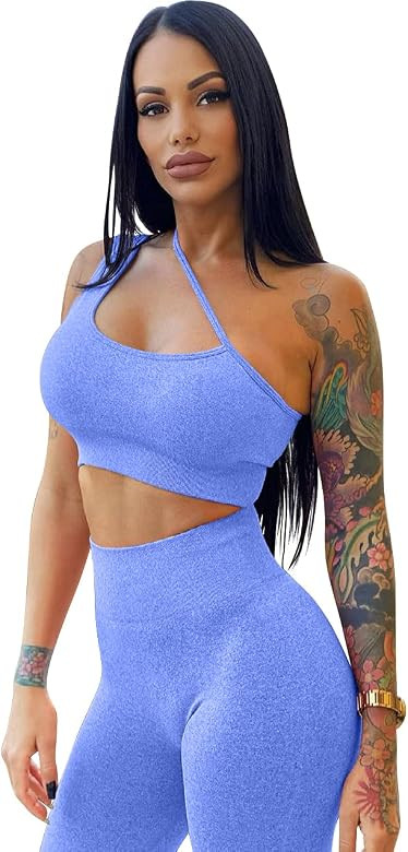 HYZ Women's Workout 2 Piece Outfit High Waist Sports Legging Stretch Yoga Crop Top Bra Sets | Amazon (US)