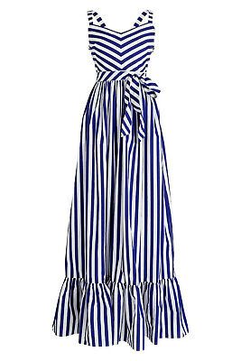 J CREW White Violet Cotton Striped Belted Ruffle Maxi Dress 6 | eBay US