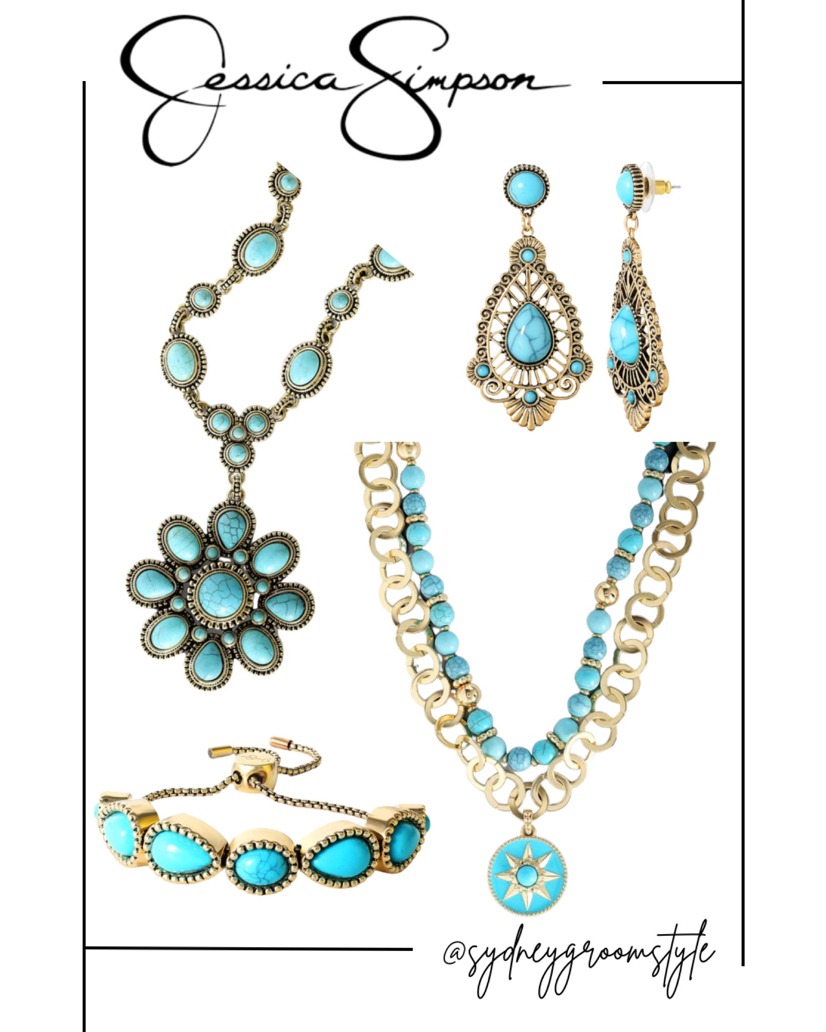 Jessica Simpson accessories turquoise gold western fashion, squash blossom bronze, copper cowgirl chic, Texas style, New Mexico, Arizona sale new arrival accessories jewelry, necklace, earrings bracelet

#LTKGiftGuide #LTKfindsunder100 #LTKfindsunder50