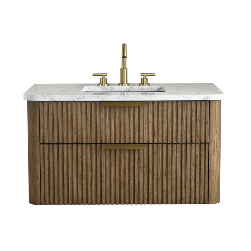 Liljan 36'' Wall-Mounted Single Bathroom Vanity with Engineered Stone Top | Wayfair North America