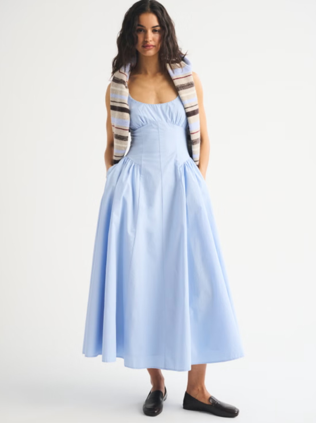 An easy, throw-on-and-go favorite 🤍 The Abercrombie A&F Bra-Free Dylan Midi Dress is part of their bra-free collection with built-in support (removable pads!) so you can skip the bra. I love the scoop neckline with delicate picot trim, adjustable straps, and back smocking for the perfect fit. The dipped waist and flowy skirt make it so flattering and effortless for everyday wear ✨ 

 #LTKdayinmylife #LTKgrwm #LTKootd