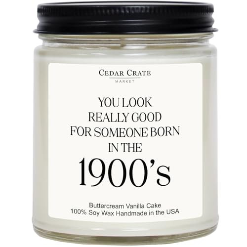 Cedar Crate Market - Funny Birthday Candle - Born in The 1900's, Funny Birthday Gift, Buttercream Vanilla Cake Scented Candle, Soy Wax, Unique Gift for Women, Men, Friends, Coworkers, Milestone | Amazon (US)