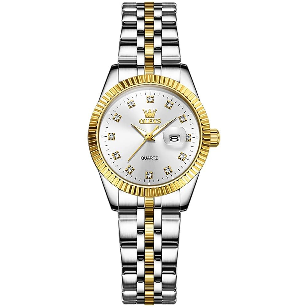 OLEVS Women's Stainless Steel Watch, Small Face Vintage Gold Silver Two Tone Analog Womens Quartz... | Amazon (US)