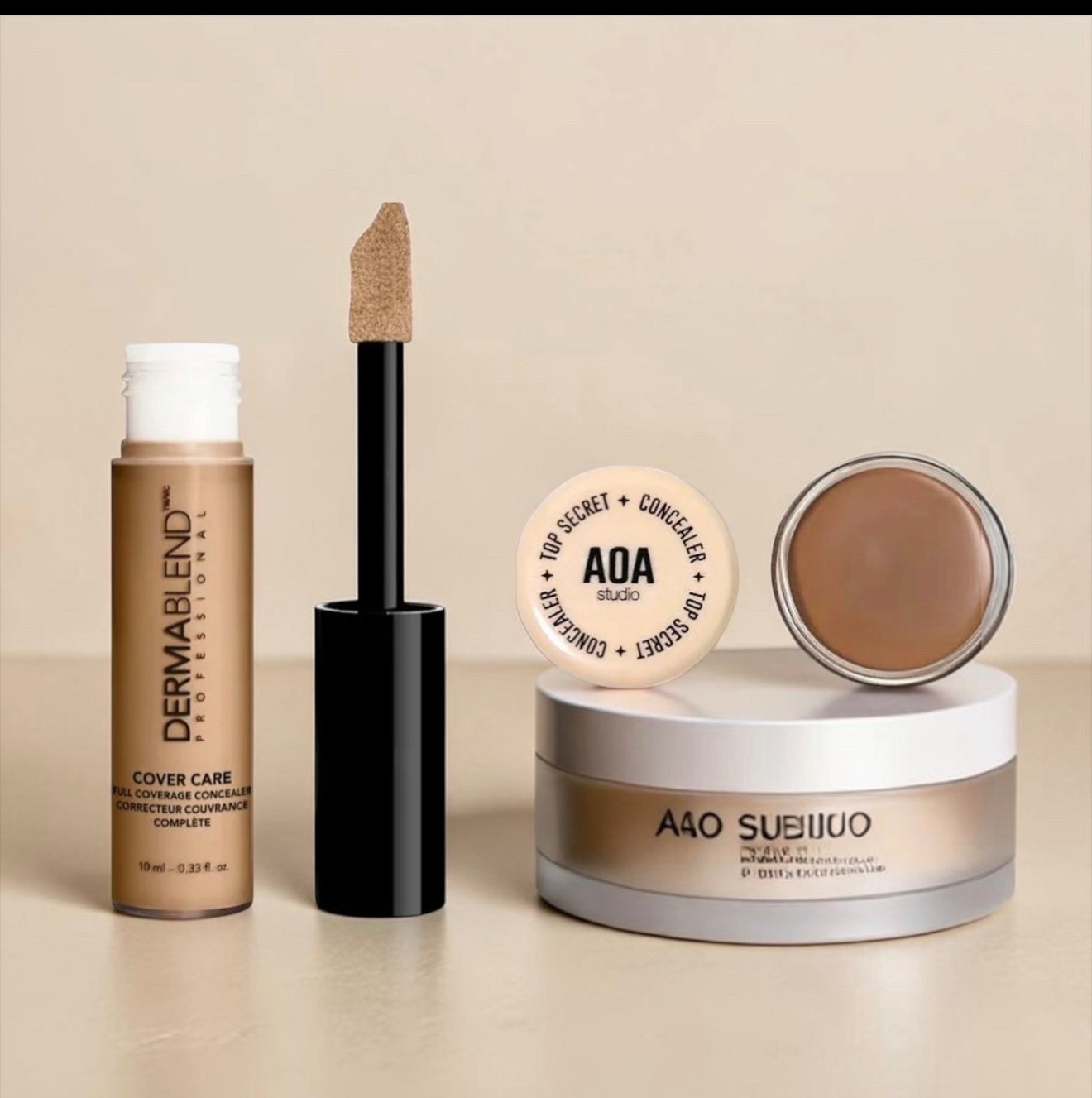 full coverage magic / spot erase / tattoo blur / smooth canvas / high pigment payoff / little goes far / flawless finish / budget beauty win / blend + build / long-wear confidence / skin perfected / targeted coverage / soft matte / everyday fix / concealer glow-up

Caption:
A seriously affordable concealer that delivers high coverage similar to Derma Blend—perfect for covering dark spots, blemishes, and even tattoos without breaking the bank.

Hashtags:
#beautydupe #fullcoverage #concealerhack #affordablebeauty #makeupdupe #flawlessskin #drugstoremakeup #budgetbeauty #makeupfinds #aoastudio