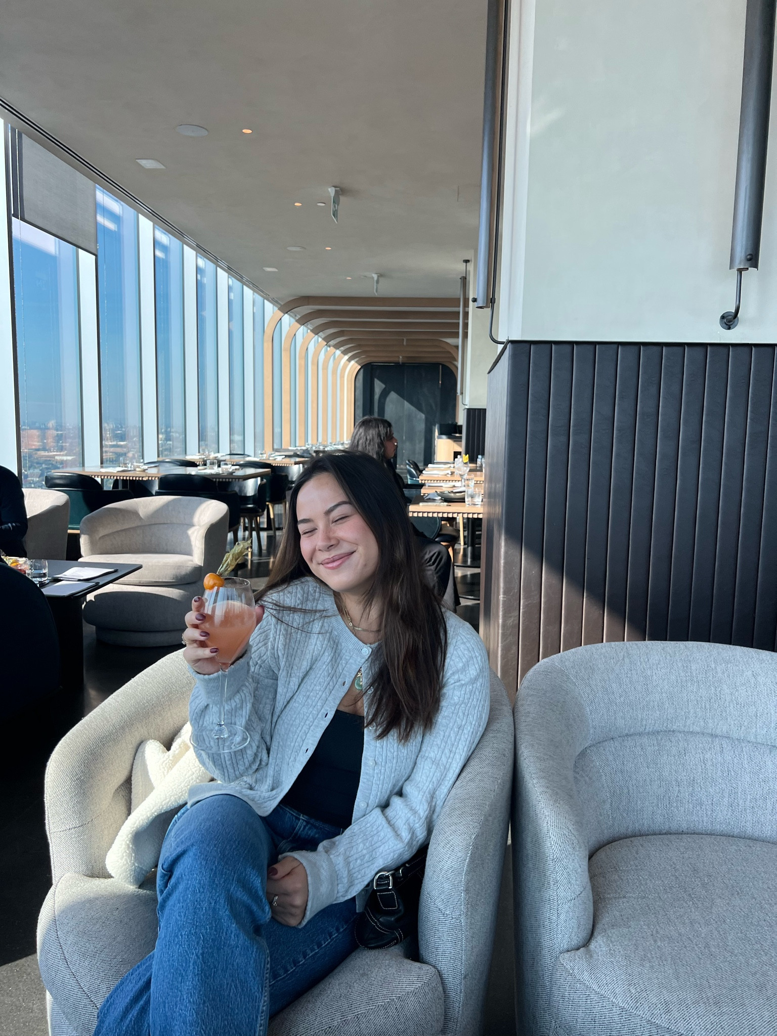 Cozy fall outfit for casual lunch date. Wearing a grey cable knit cardigan from Old Navy with a black Aritzia tank top and jeans from Abercrombie. 

#LTKcanada #LTKautumn #LTKmidsize