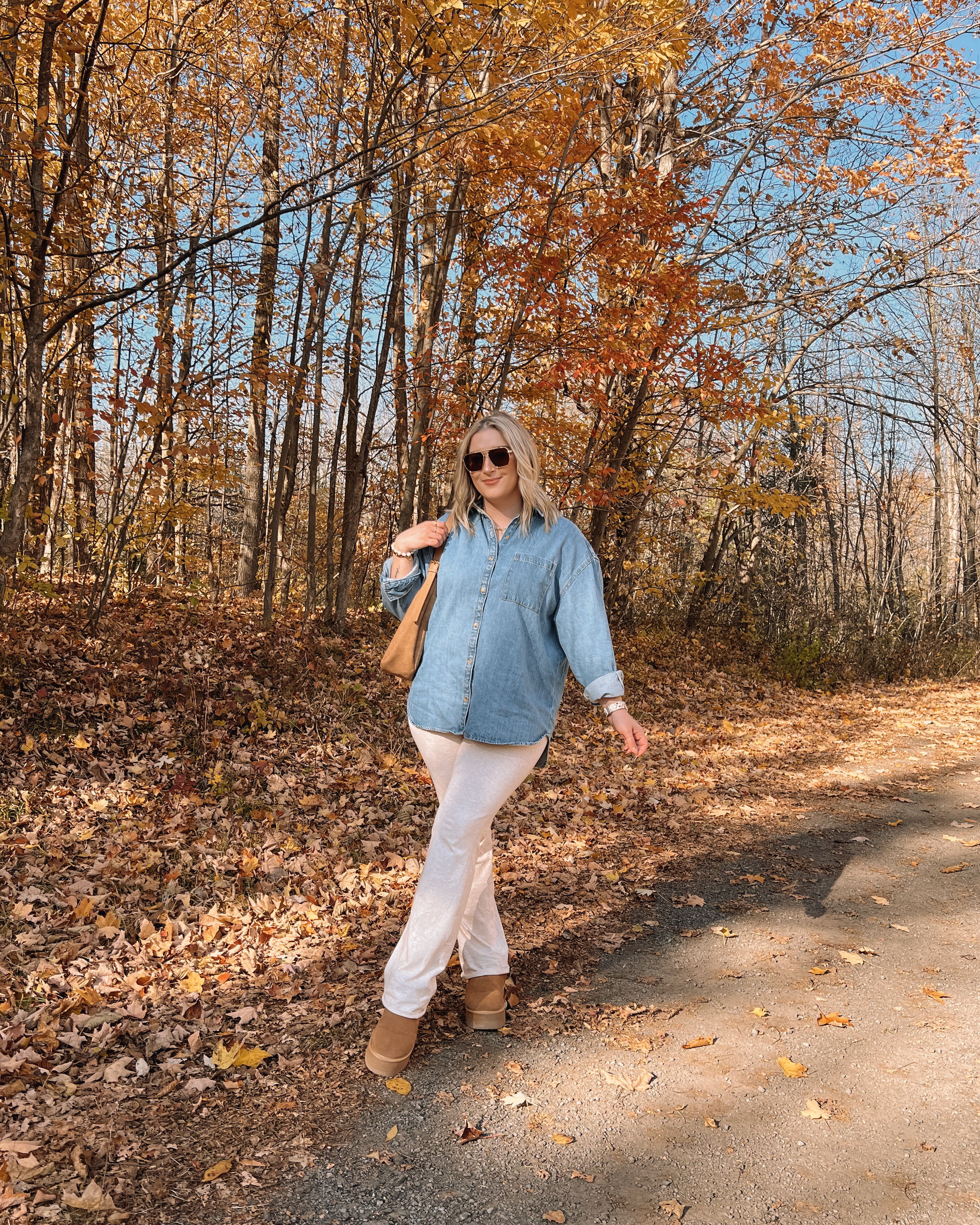 Casual midsize fall outfit - oversized denim shirt (size L), flare lounge pants (size L, from an Amazon matching set), Ugg inspired platform boots are also from Amazon - if between sizes go with your larger size 


#LTKautumn #LTKmidsize #LTKstyletip