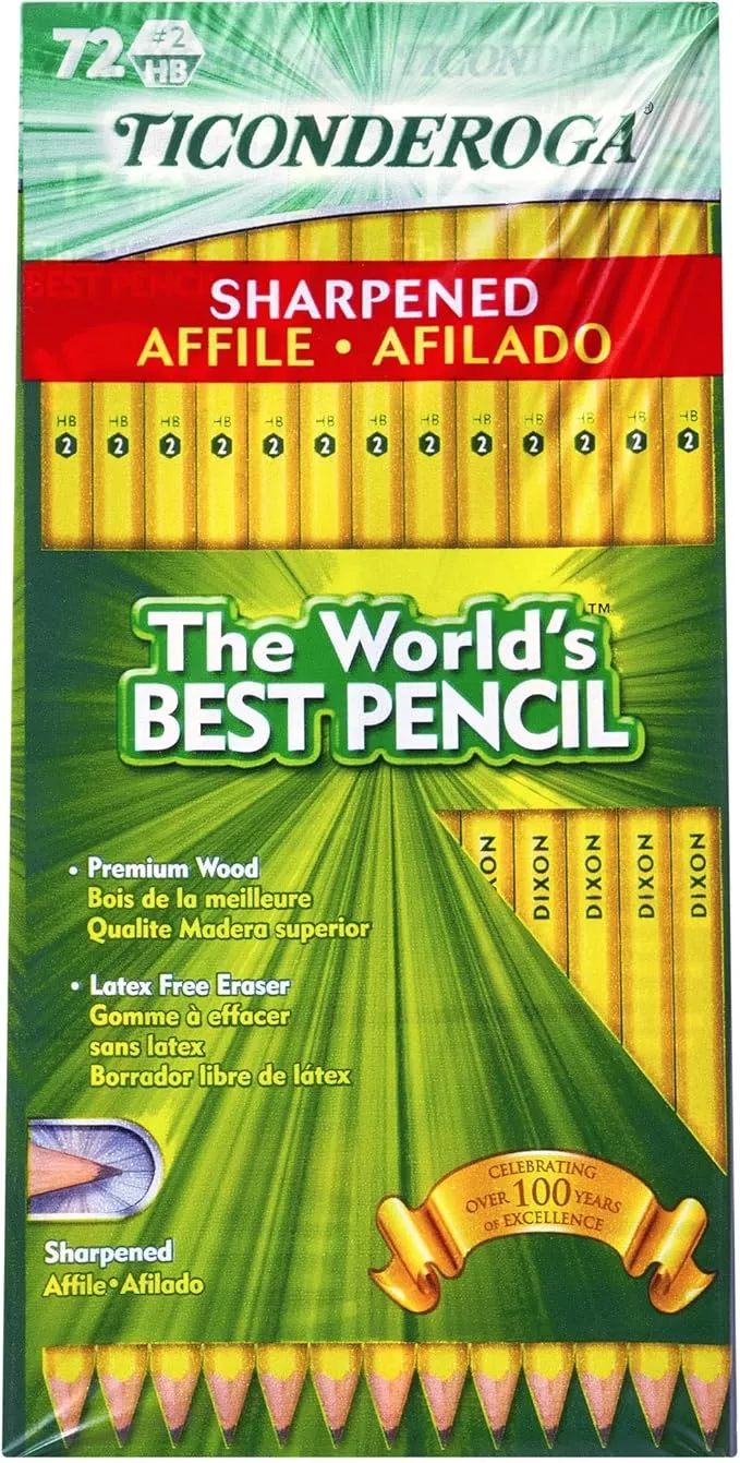 Ticonderoga Wood-Cased Pencils, Unsharpened, 2 HB Soft, Yellow, 12 Count