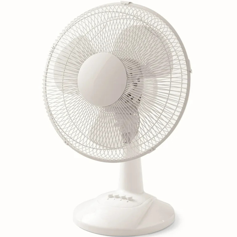 Mainstays 12" 3-Speed Oscillating Table Fan, FT30-8MBW, New, White | Walmart (US)