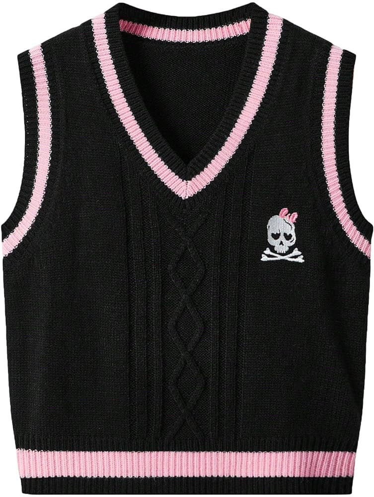 SweatyRocks Women's Plaid Geo Sleeveless V Neck Knit Crop Top Sweater Vest | Amazon (US)