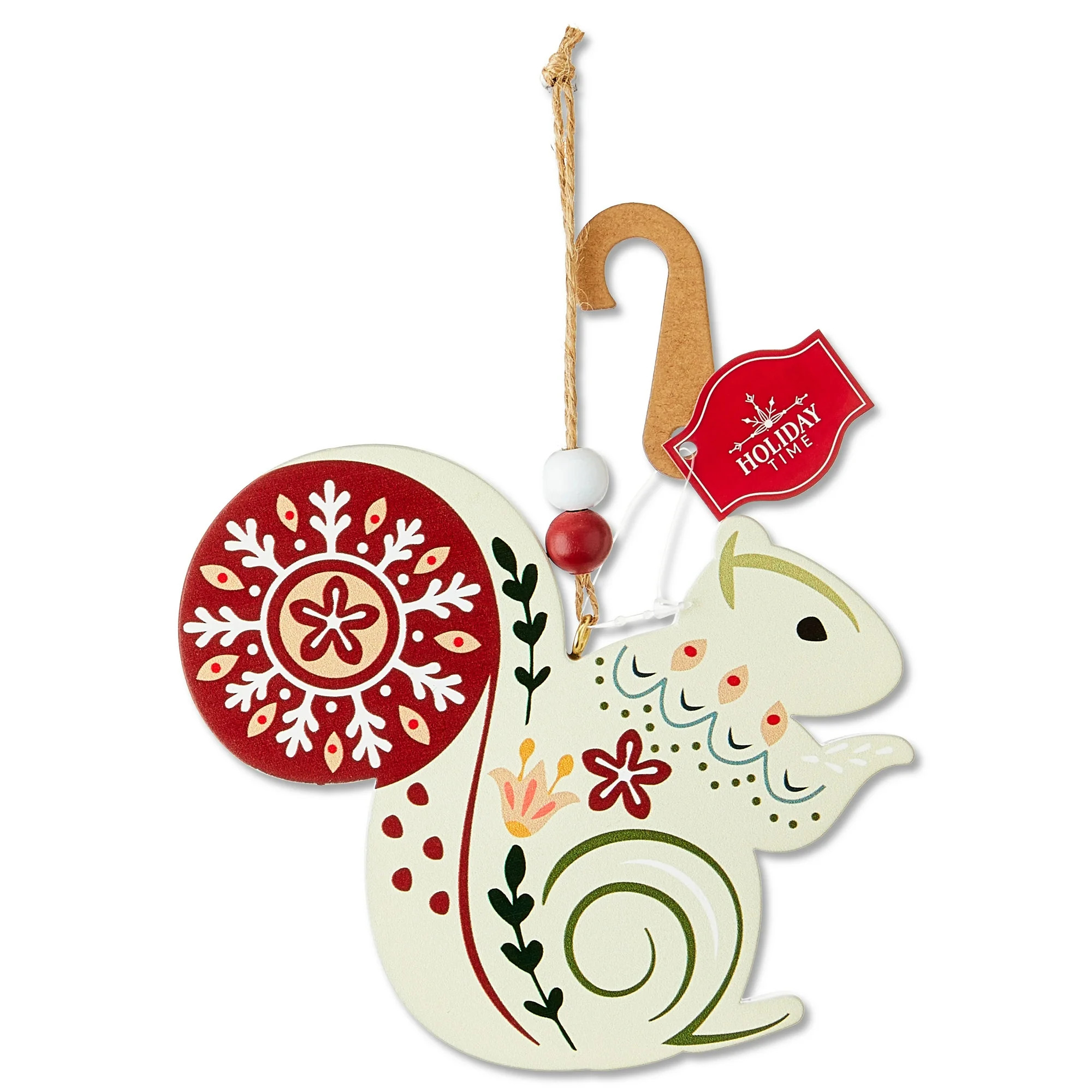 Red and White Wood Squirrel Christmas Ornament, 4.5", by Holiday Time | Walmart (US)