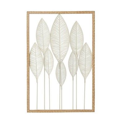 Metal Leaf Tall Cut-Out Wall Decor with Intricate Laser Cut Designs White - Olivia & May | Target