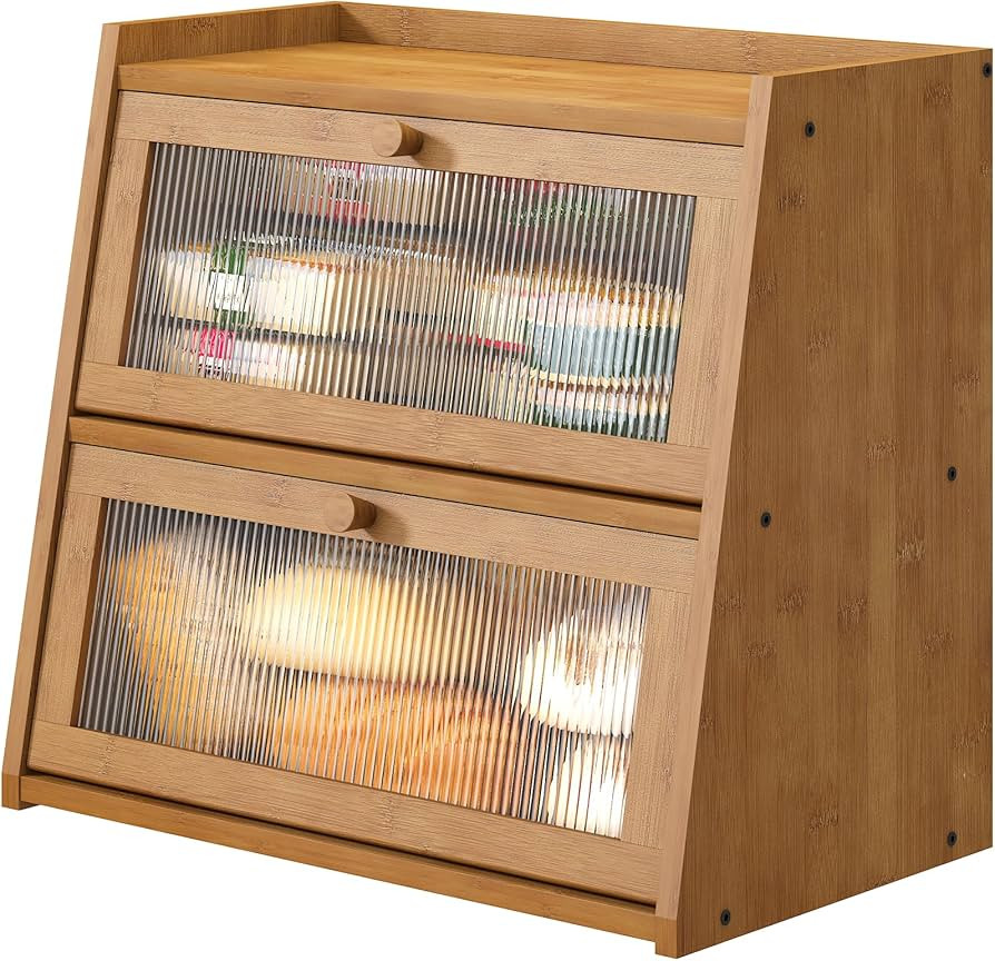 viewcare Extra Large Bread Box, Double Layer Bread Box for Kitchen Counter, Bamboo Wood Large Cap... | Amazon (US)