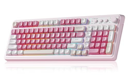 AULA 99 Key Keyboard, Wireless Gaming Keyboard Bluetooth Computer Keyboards Creamy Cute with Number Pad RGB Backlit Tri-Mode BT/2.4GHz/USB-C - Pink | Amazon (US)