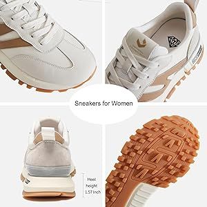 Sneakers for Women Genuine Leather Suede Patchwork Casual Lace Up Non-Slip Walking Shoes Comforta... | Amazon (US)