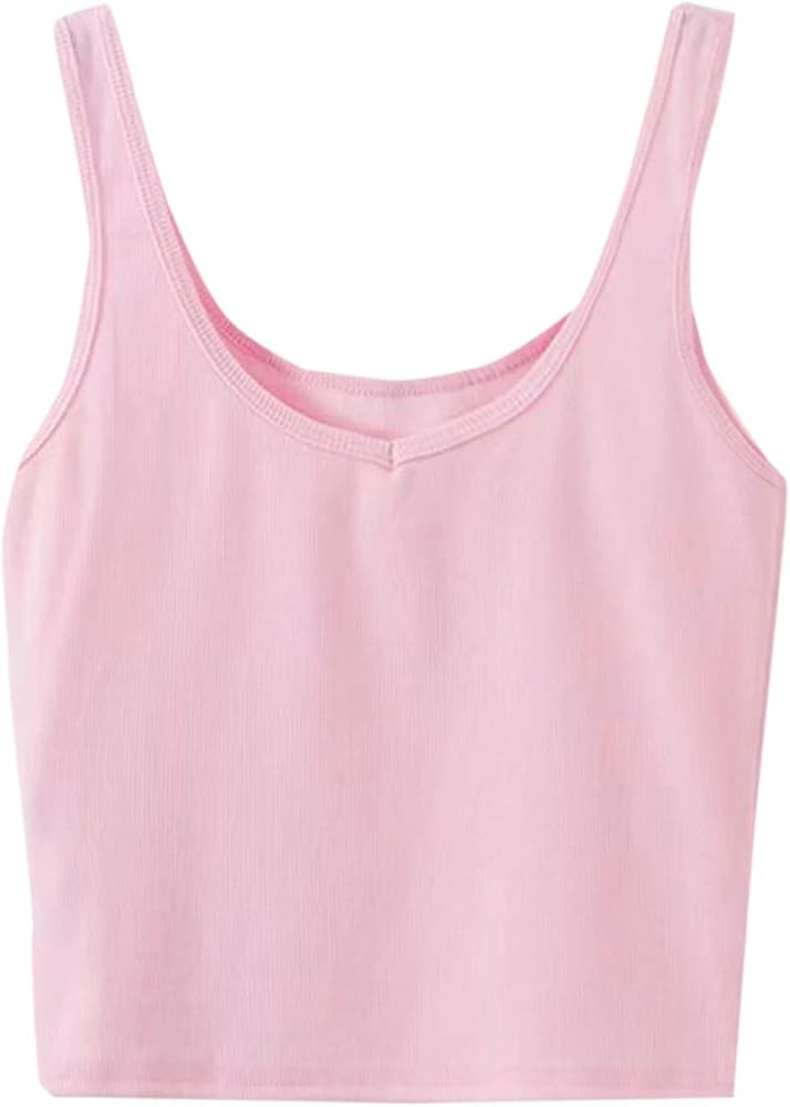 SweatyRocks Women's Sleeveless Casual Ribbed Knit Shirt Basic Crop Tank Top | Amazon (US)
