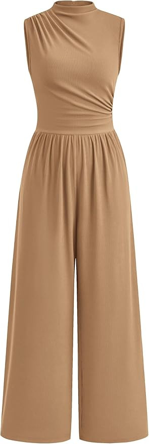 PRETTYGARDEN Womens Summer Jumpsuits Dressy Casual One Piece Outfits Sleeveless Mock Neck Wide Le... | Amazon (US)