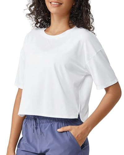 G4Free Athletic Tops for Women Batwing Sleeve Loose Fit Workout Shirts Yoga Basic Boxy Cropped Tshirt Sports Running Tees (White,S) | Amazon (US)