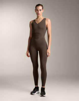 OYSHO Compressive block long jumpsuit in brown | ASOS (Global)