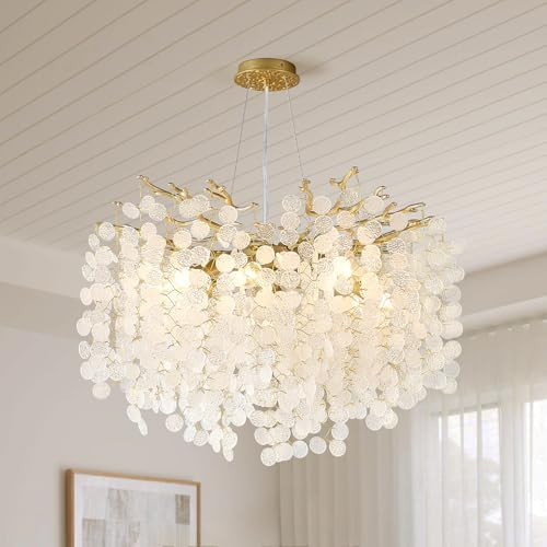VBKK 24-Inch Capiz Shell Chandelier, 8-Light Gold Coastal Chandelier, Modern Crystal Tree Branch Chandeliers, Boho Light Fixture for Bedroom, Living Room, Foyer, Entryway, Stairwell | Amazon (US)