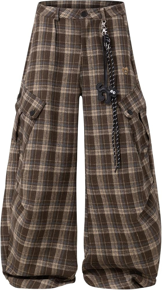 Aelfric Eden Plaid Cargo Pants Mens Womens Wide Leg Baggy Barrel Flannel Y2K Vintage Streetwear C... | Amazon (US)