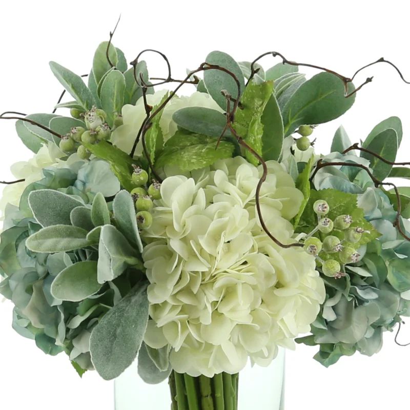 Hydrangeas Floral Arrangement in Glass Vase | Wayfair North America