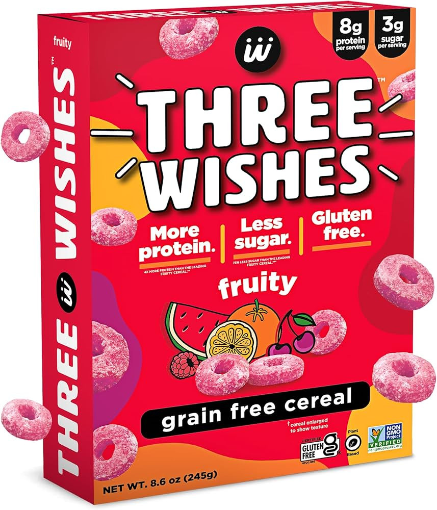 Plant-Based and Vegan Breakfast Cereal by Three Wishes - Fruity, 1 Pack - More Protein and Less S... | Amazon (US)