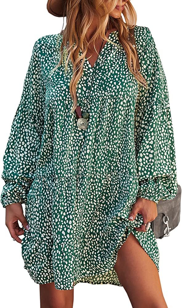 CCTOO Women’s Summer Dresses Casual V Neck Button Down 3/4 Sleeve Floral Print Loose Flowy Shir... | Amazon (US)