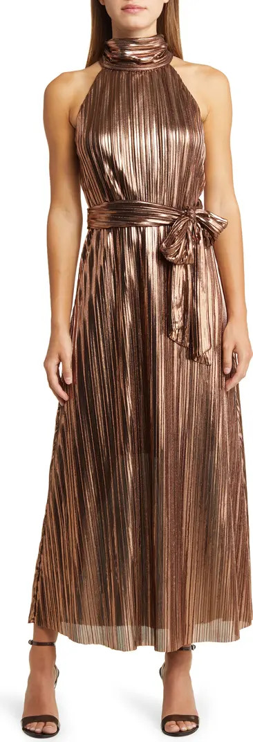 Metallic Halter Neck Pleated Cocktail Dress | Nordstrom