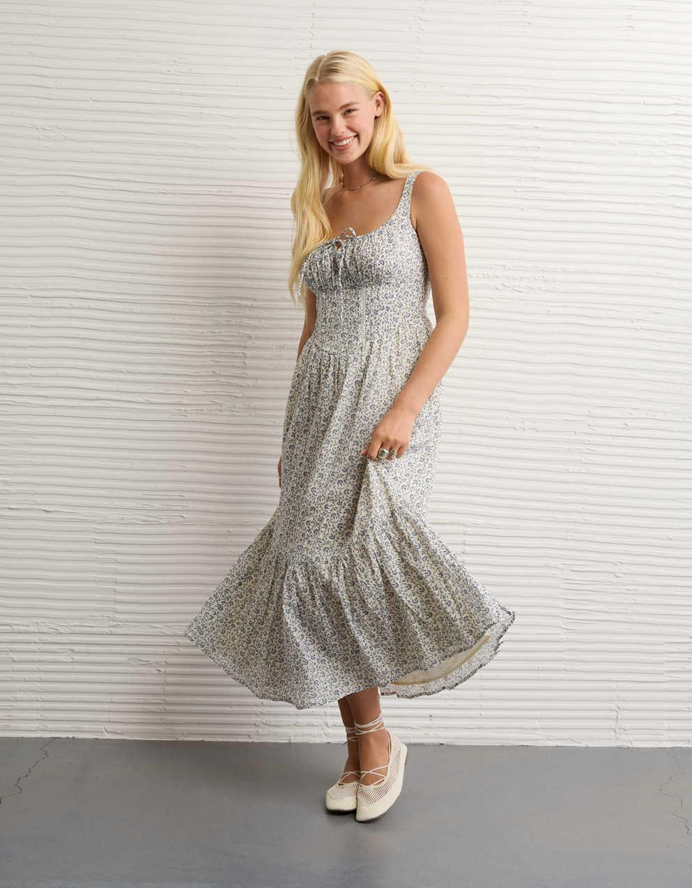 AE Catie Corset Midi Dress | American Eagle UK