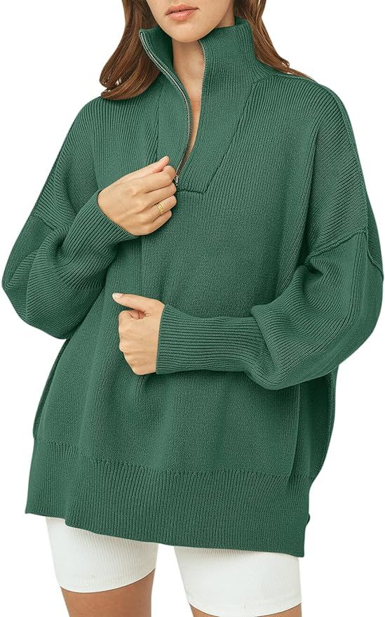 ANRABESS Women's Oversized Sweater 2023 Fall Long Sleeve Quarter Zipper Collar Drop Shoulder Slou... | Amazon (US)