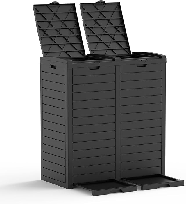 EFU 76 Gallon Outdoor Trash Can,Waterproof Resin Garbage Can with Tiered Lid & Drip Tray, Outside... | Amazon (US)