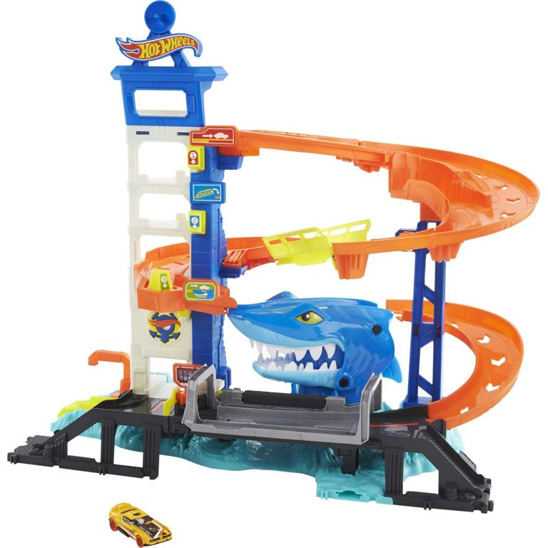 Hot Wheels Track Set and 1 Toy Car City Shark Escape Playset - Walmart.com | Walmart (US)