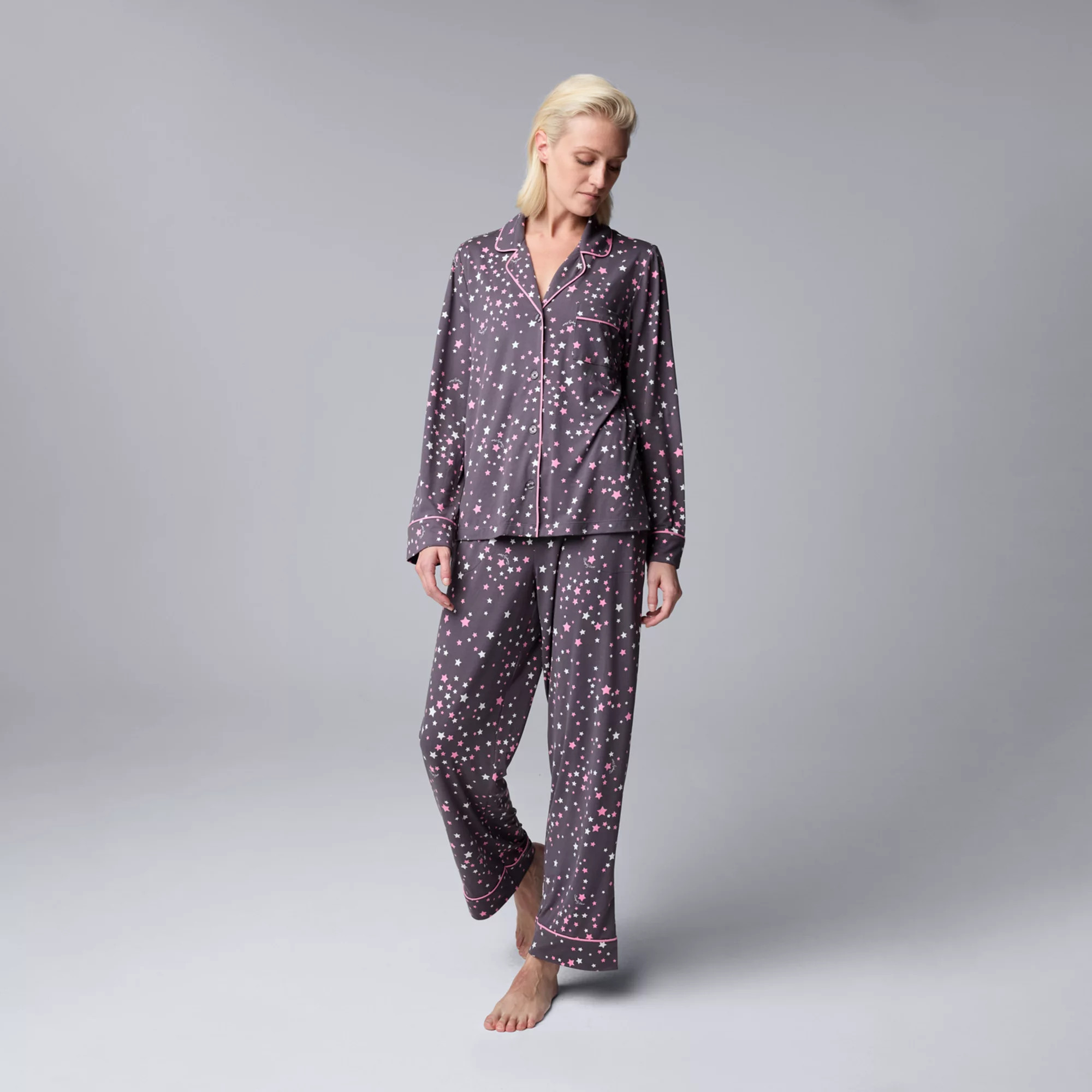 Women's Simply Vera Vera Wang Long Sleeve Pajama Top & Pajama Bottoms Sleep Set | Kohl's