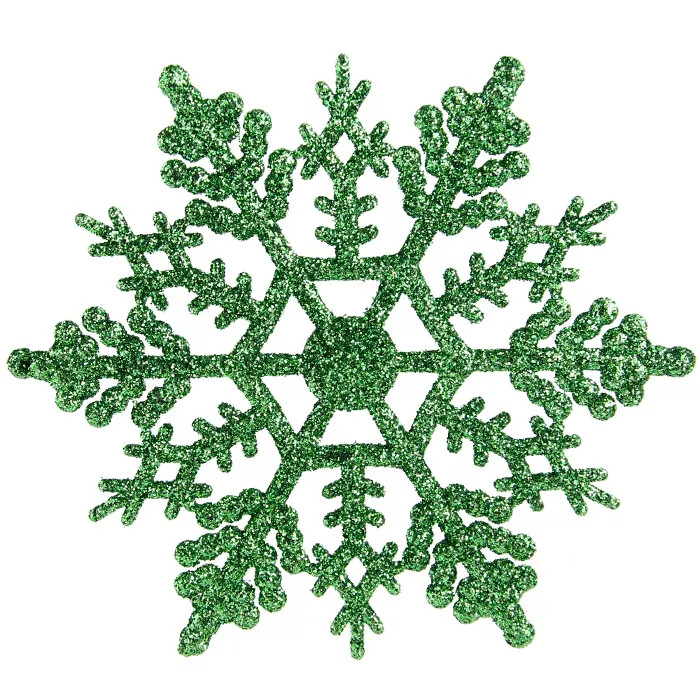 Northlight Club Pack of 24 Xmas Green Glitter Snowflake Christmas Ornaments 4" | Target