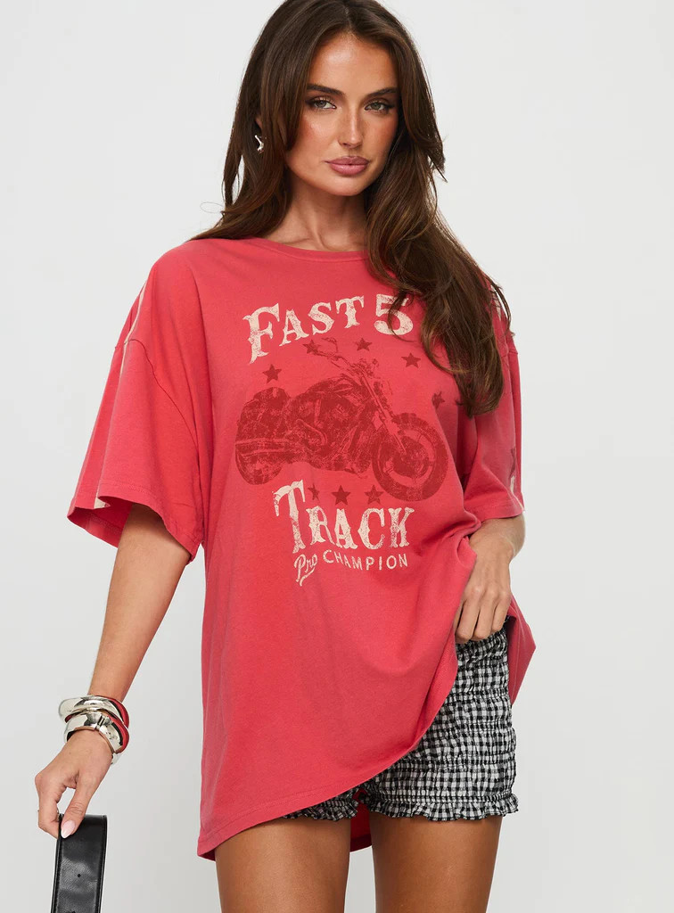 Fast Track Oversized Graphic Top Red | Princess Polly US