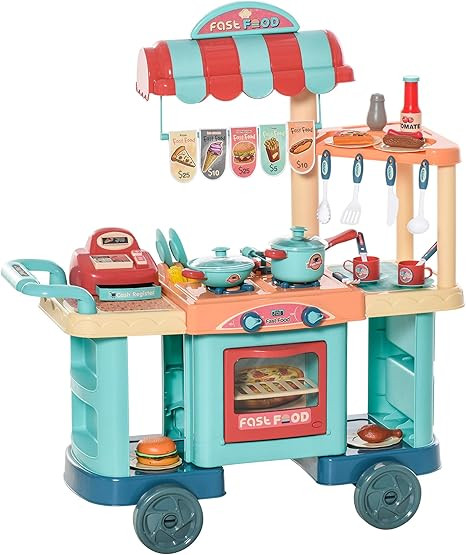 Qaba Kids Play Kitchen Set, Pretend Food Truck Dining Car, with Food, Cashier Register, Accessori... | Amazon (US)