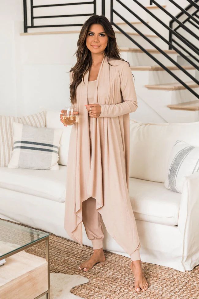 A New Dawn Taupe Ribbed Duster Cardigan | The Pink Lily Boutique